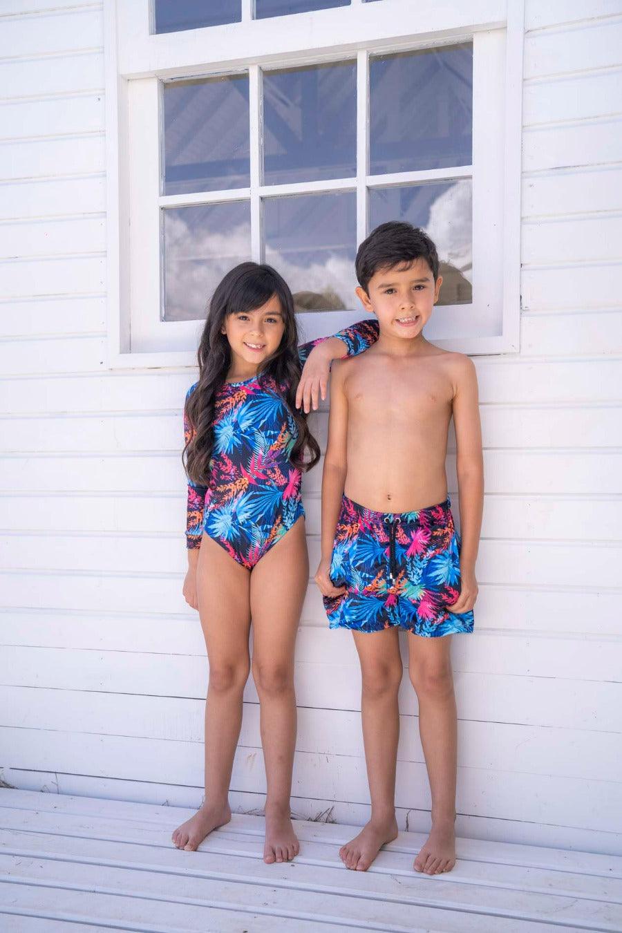 Vestido de Baño Manga Larga 8104 74 Niña | Girls Long sleeve Swimwear Piel Canela Vestidos de baño Colombia